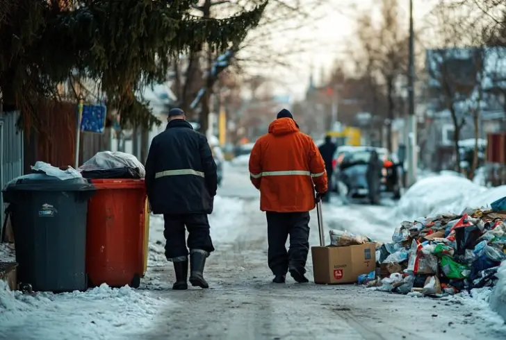Workers tackling winter difficulties.